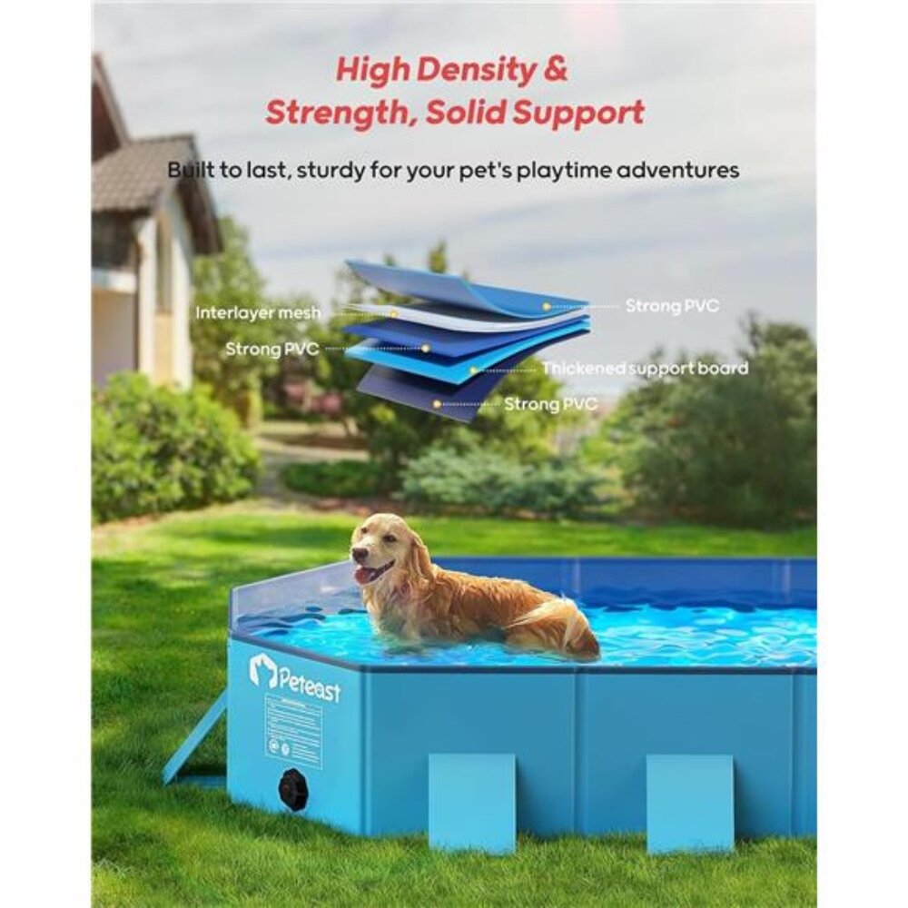 Foldable Dog Pool with Sturdy Square Design Durable, Blue,  71" Lx39 Wx12 - Picture 2 of 8